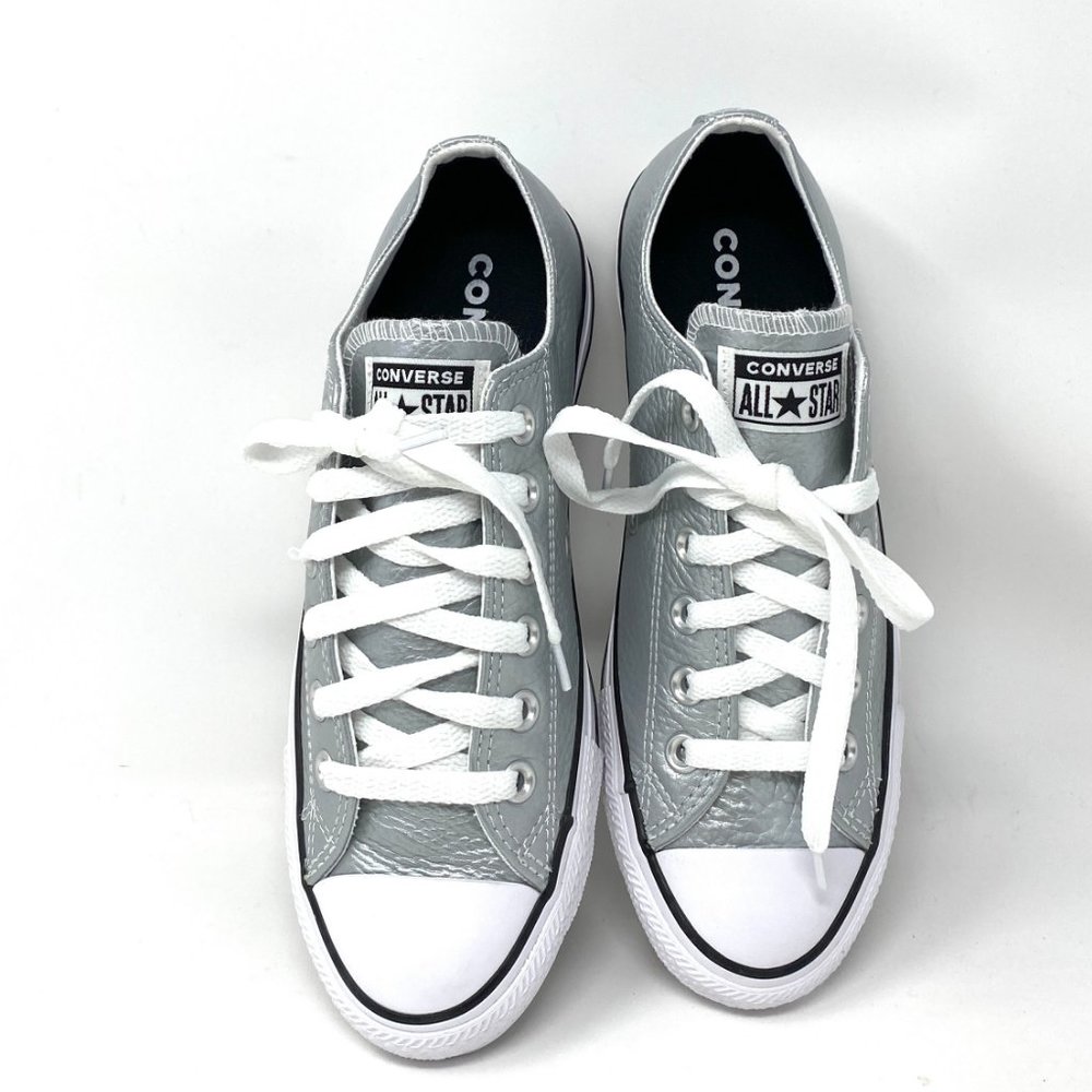 🌿Sale🌿 Converse Womens CTAS OX Pure Silver Synthetic Leather AUTHENTIC 170989C - Picture 6 of 10